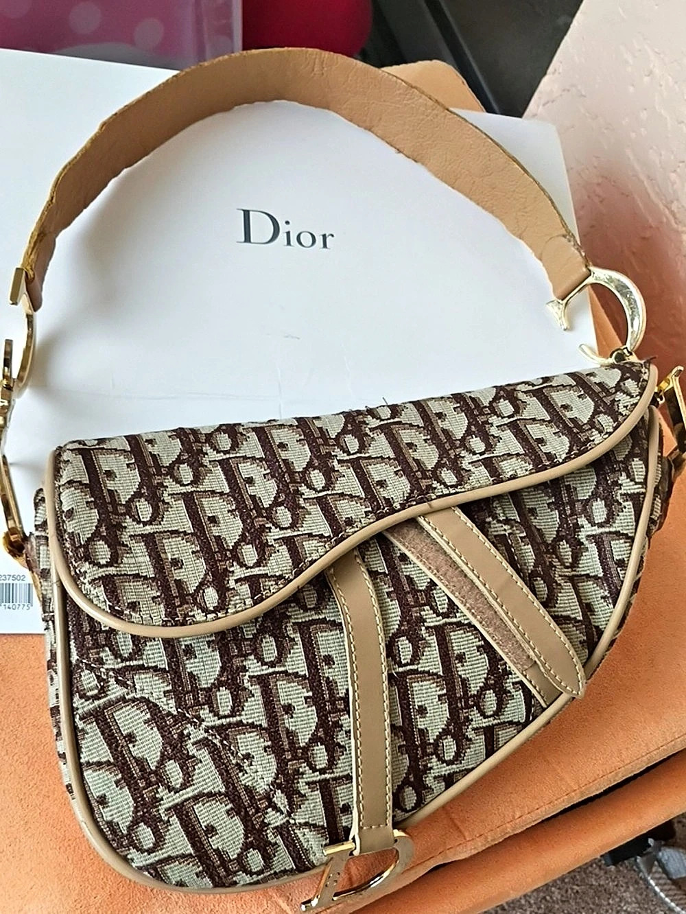Dior Vintage Oblique Saddle Bag Shoulder Bag in Brown & Tan